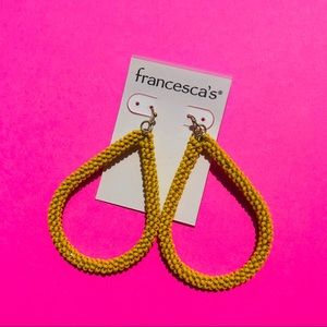 Yellow Beaded Hoop Teardrop Earrings